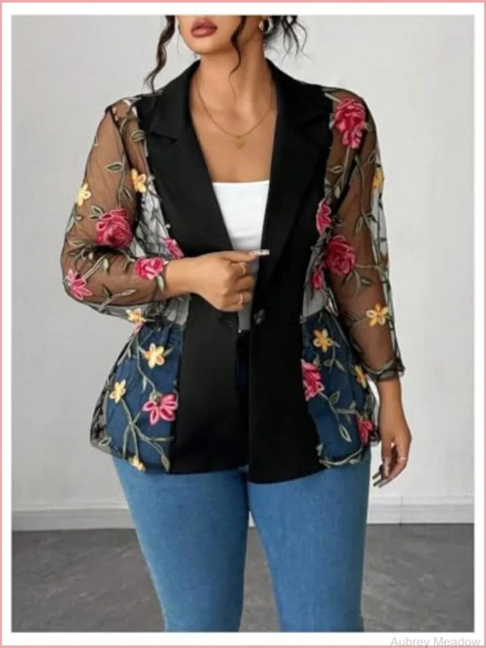 Plus Size Lapel Collar Open Front Graffiti Graphic Button Blazer Jacket
